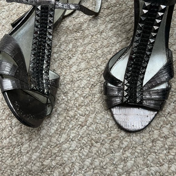 Nina strappy metal gray silver black heels size 10 - Picture 2 of 7